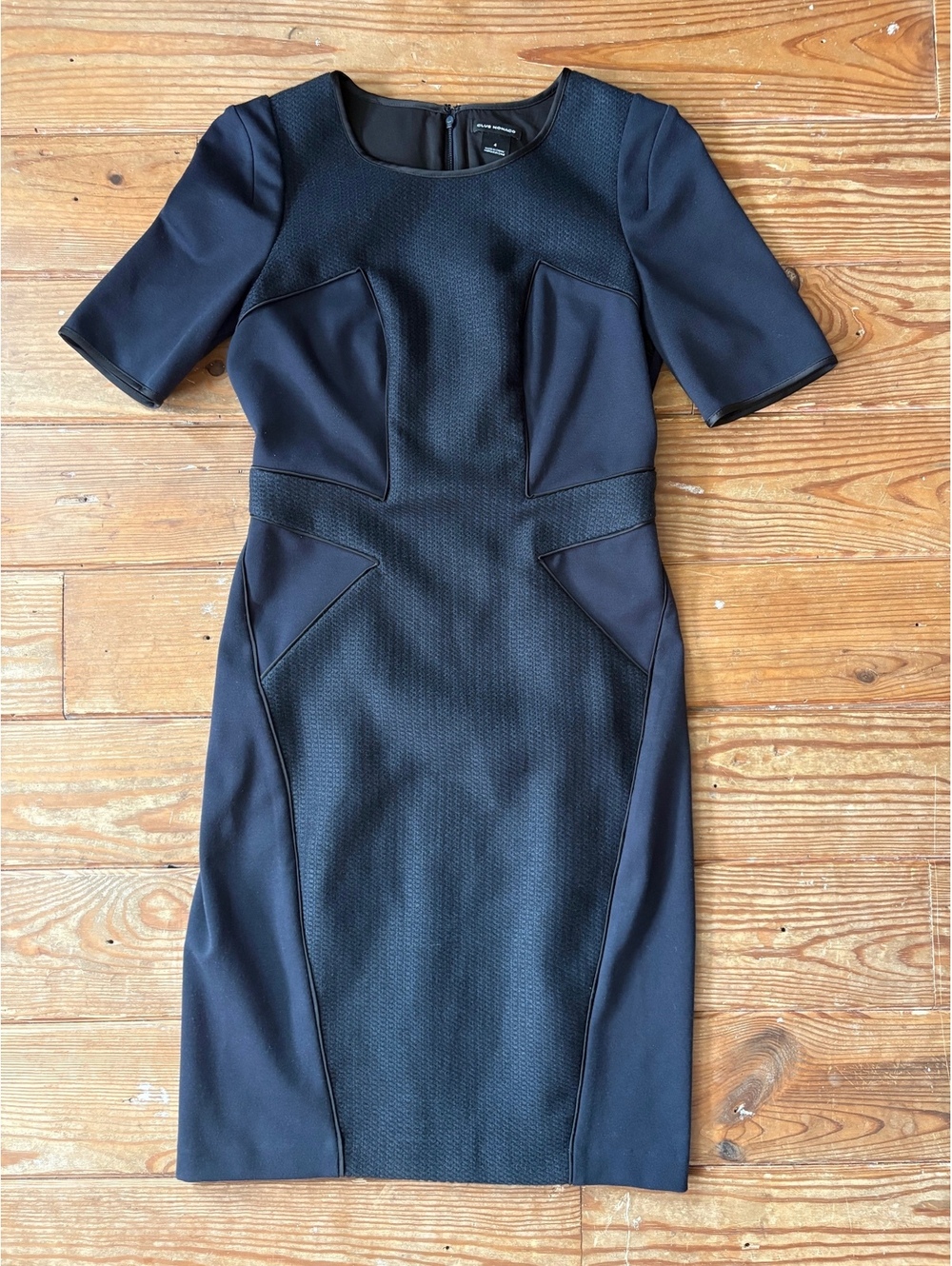 Club Monaco Black Textured Sheath Dress Size 4 Wool Blend Career Cocktail